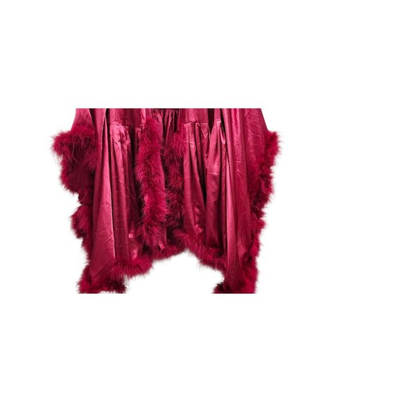 Solistawear Valentina Red Satin Robe Feather Trim Luxe Wrap – Solista W Size L - Picture 5 of 12